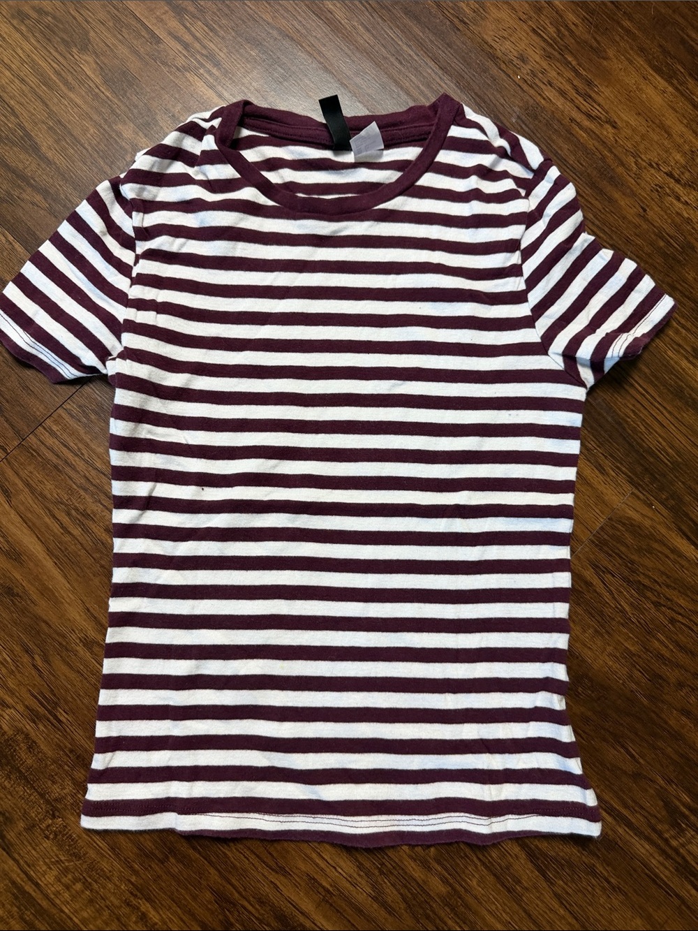 Divided Maroon and White Striped Short Sleeve Tee